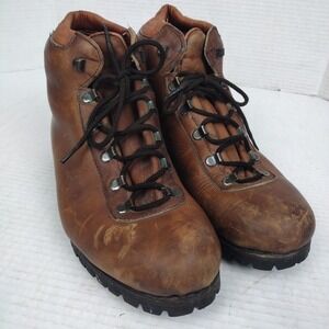 Vintage Dunham Logo Men's Tyrolean Mountain Hiking Boots SZ 8 Vibram Sole Italy
